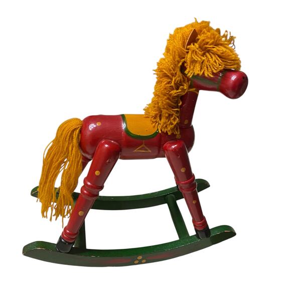 VTG 8.5" Tall Handpainted Wooden Rocking Horse Christmas Holiday Mantle Decor - Picture 3 of 16